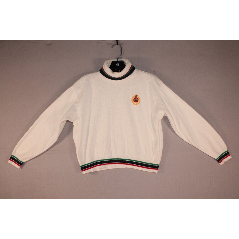 Vintage Lizsport Petite Women's Small Ivory Crest Turtleneck Sweater USA Made
